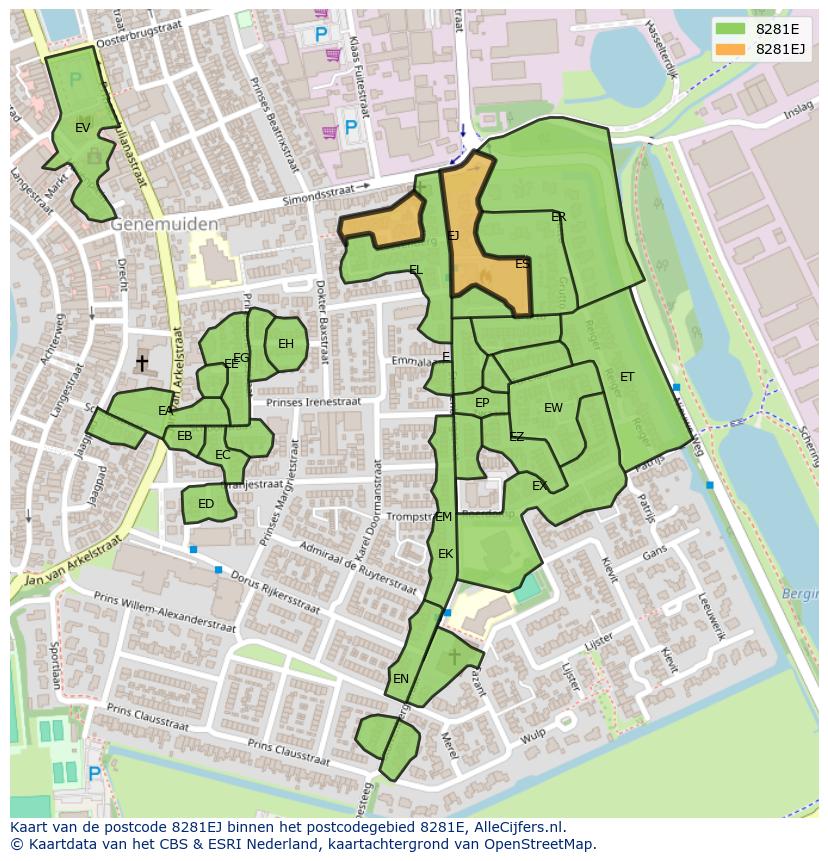 Afbeelding van het postcodegebied 8281 EJ op de kaart.
