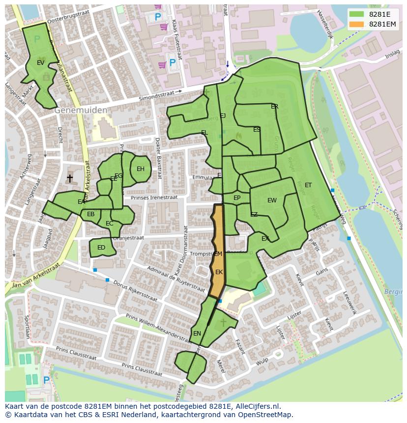 Afbeelding van het postcodegebied 8281 EM op de kaart.