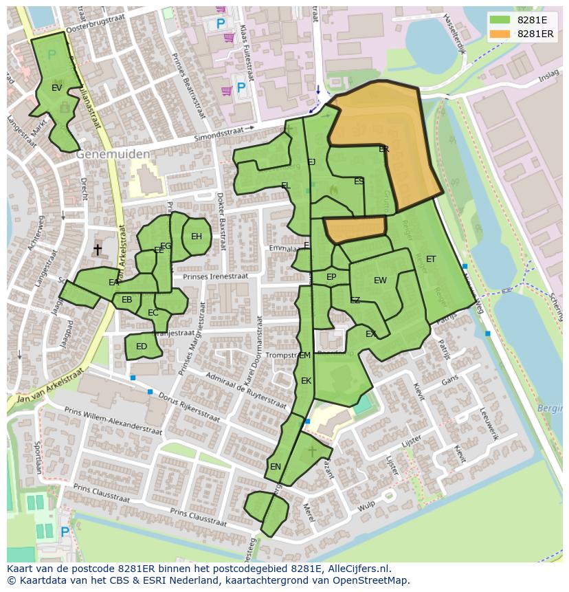 Afbeelding van het postcodegebied 8281 ER op de kaart.