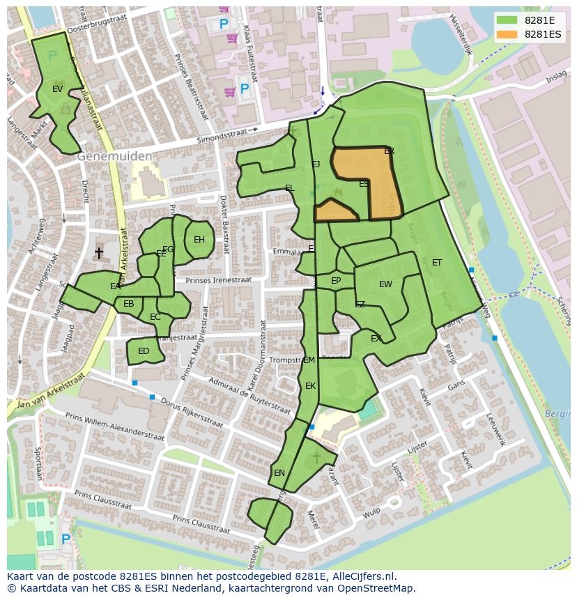 Afbeelding van het postcodegebied 8281 ES op de kaart.