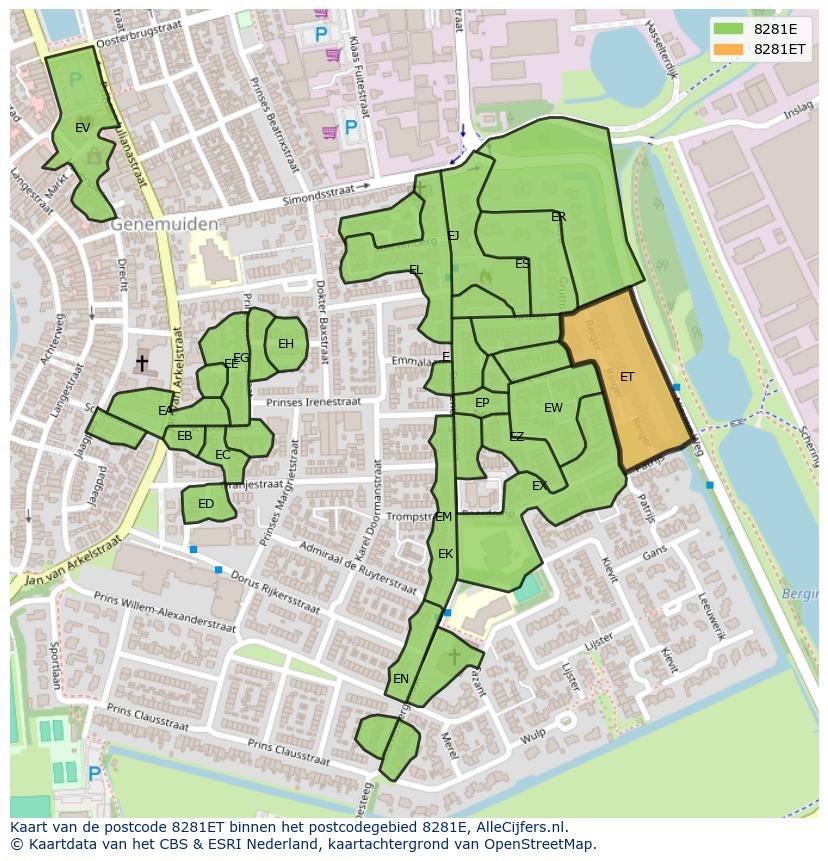 Afbeelding van het postcodegebied 8281 ET op de kaart.
