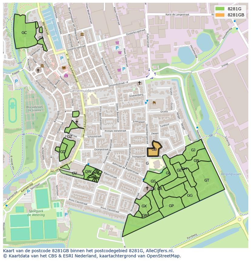 Afbeelding van het postcodegebied 8281 GB op de kaart.