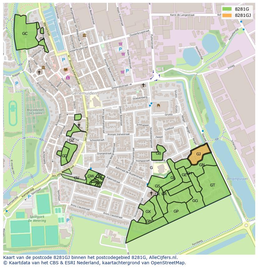 Afbeelding van het postcodegebied 8281 GJ op de kaart.