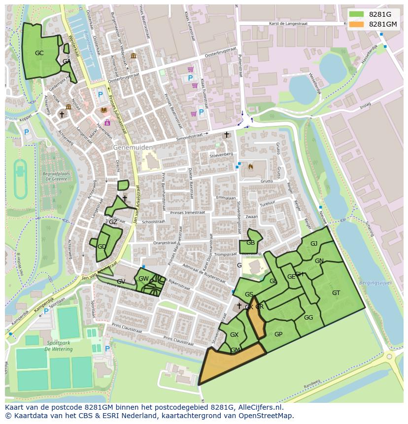 Afbeelding van het postcodegebied 8281 GM op de kaart.