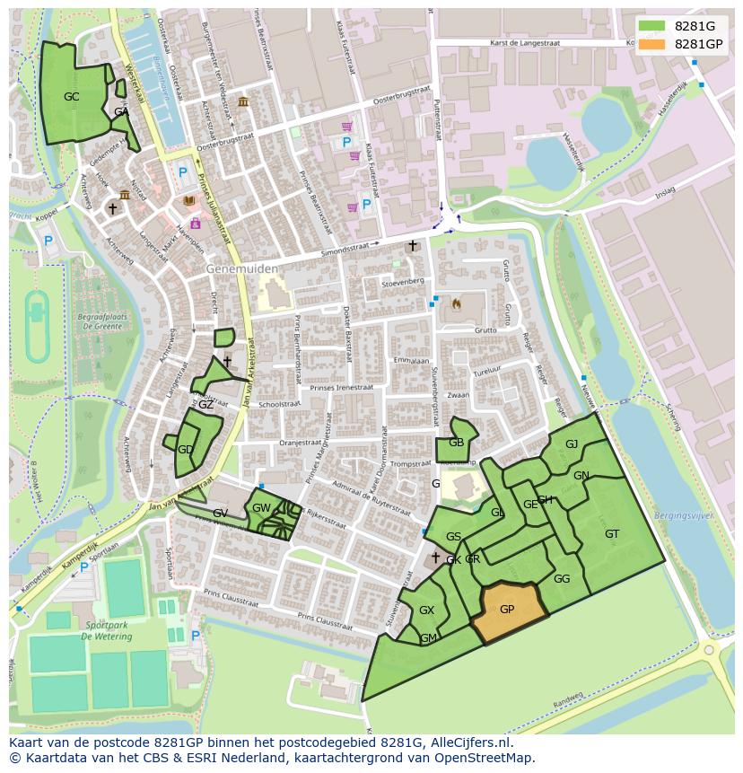 Afbeelding van het postcodegebied 8281 GP op de kaart.
