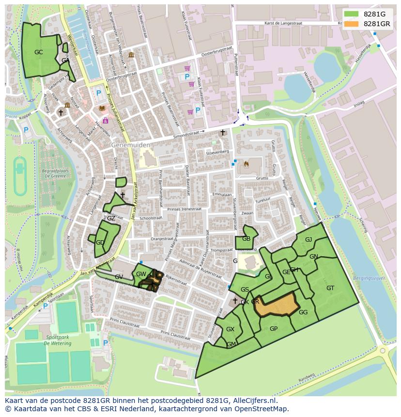 Afbeelding van het postcodegebied 8281 GR op de kaart.