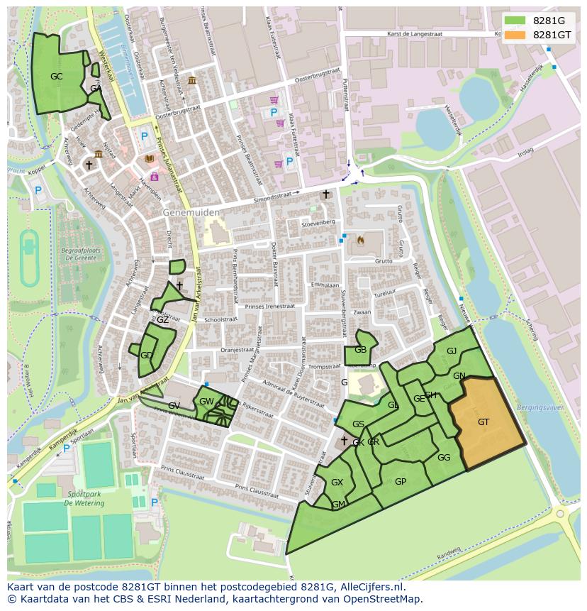Afbeelding van het postcodegebied 8281 GT op de kaart.
