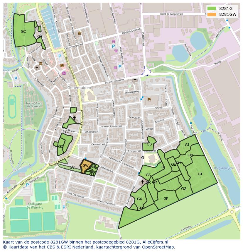 Afbeelding van het postcodegebied 8281 GW op de kaart.