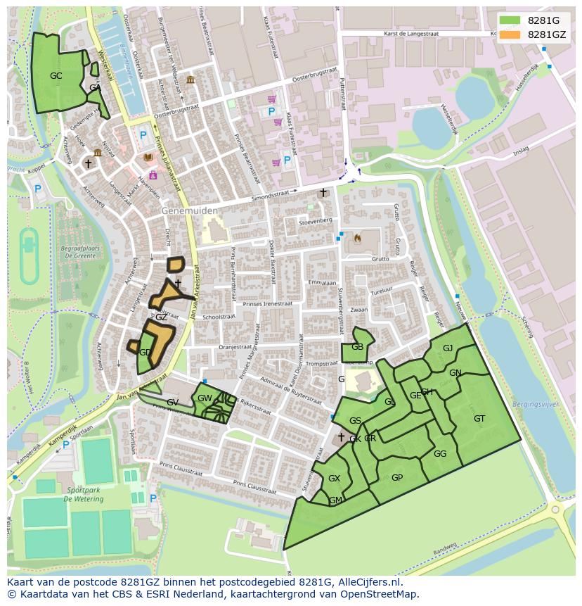Afbeelding van het postcodegebied 8281 GZ op de kaart.