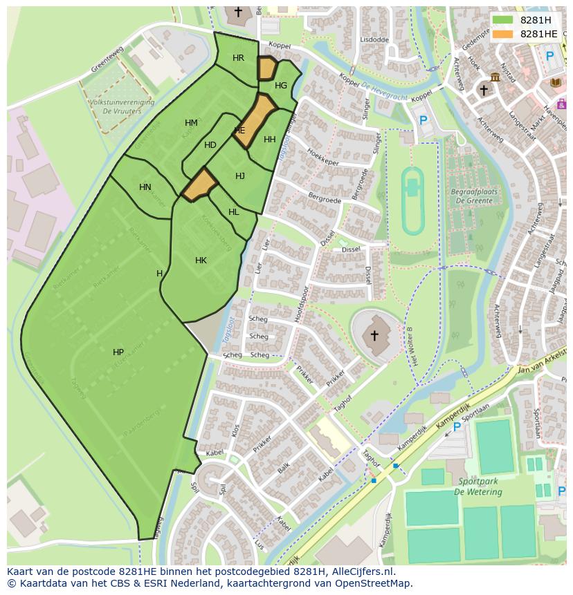 Afbeelding van het postcodegebied 8281 HE op de kaart.