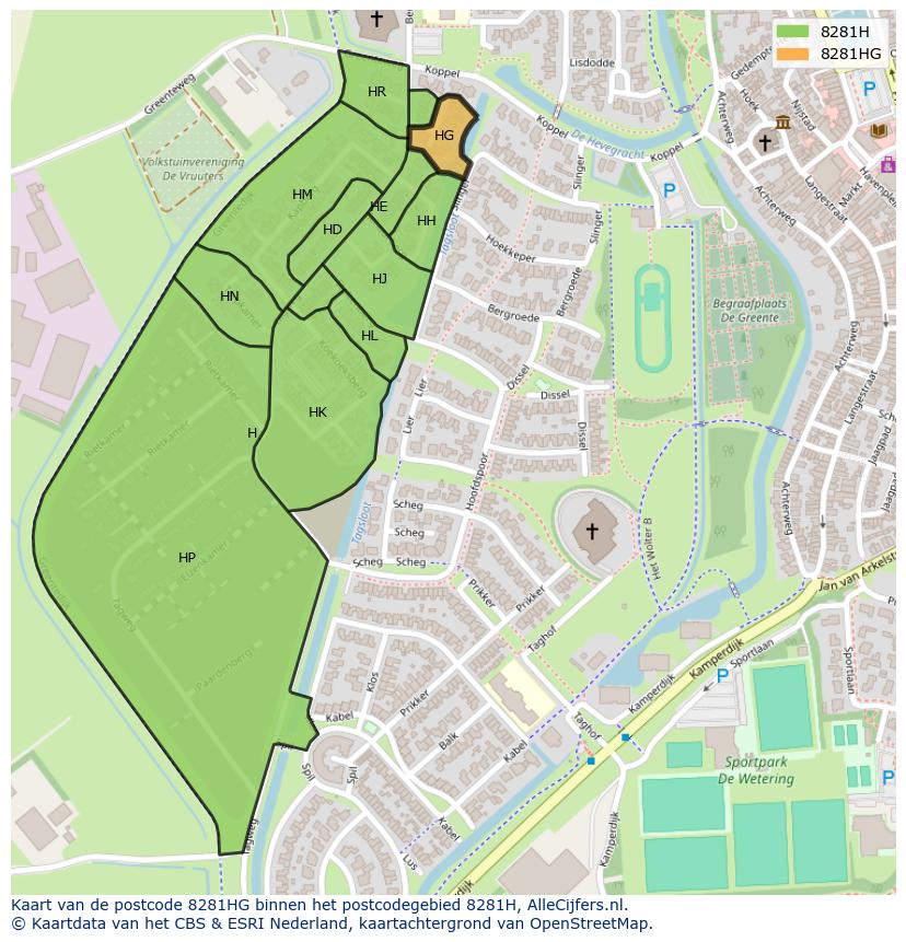 Afbeelding van het postcodegebied 8281 HG op de kaart.