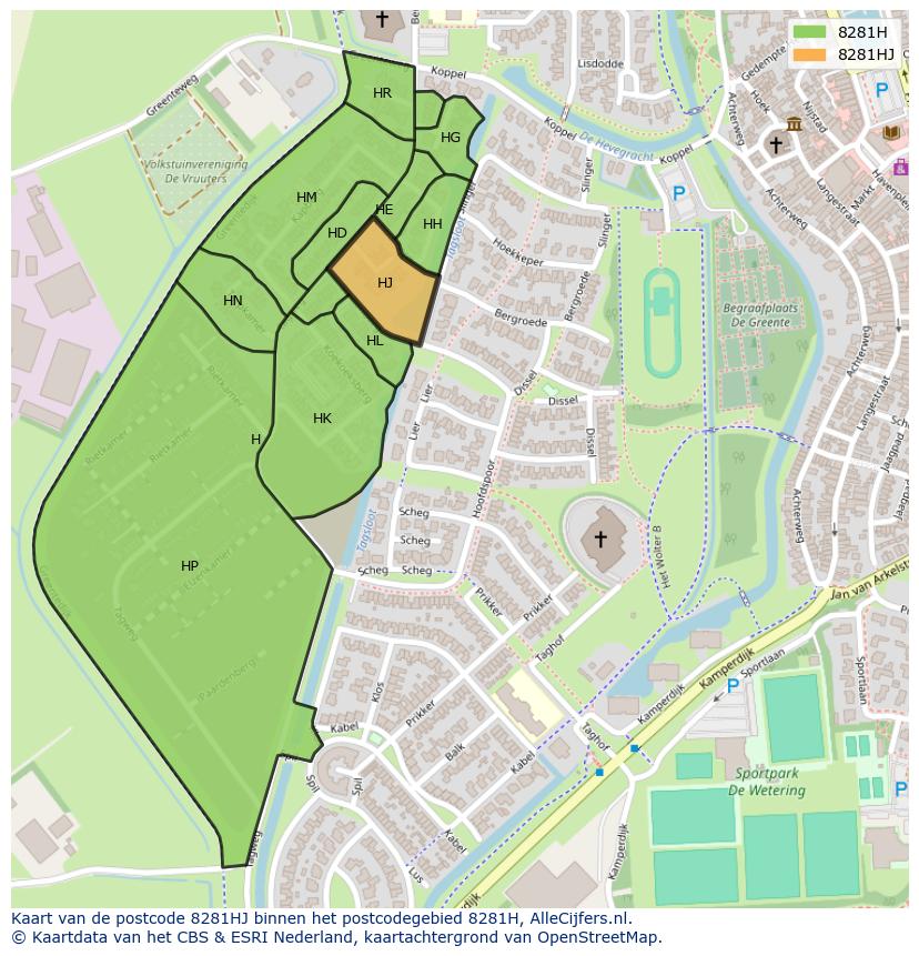 Afbeelding van het postcodegebied 8281 HJ op de kaart.