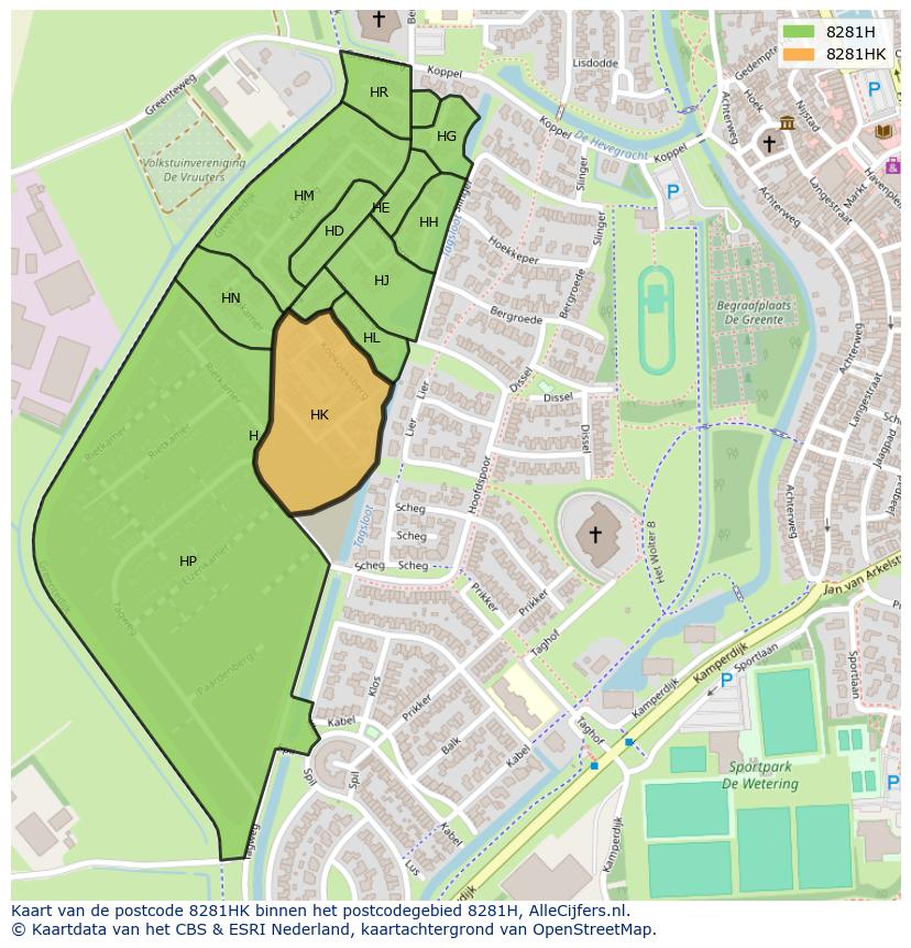 Afbeelding van het postcodegebied 8281 HK op de kaart.