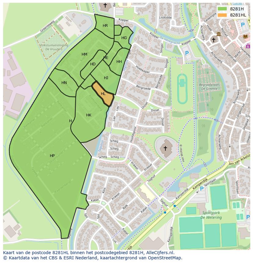 Afbeelding van het postcodegebied 8281 HL op de kaart.
