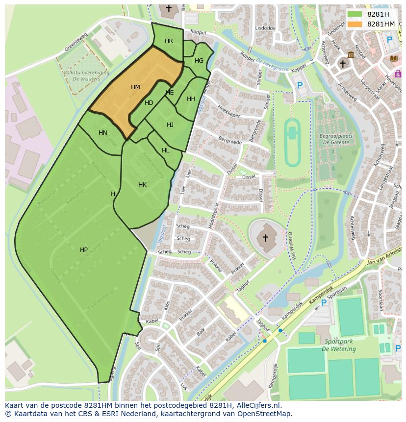 Afbeelding van het postcodegebied 8281 HM op de kaart.