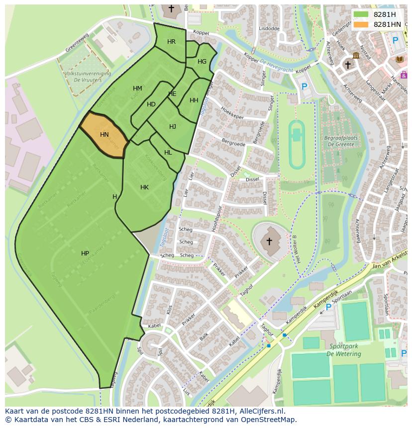 Afbeelding van het postcodegebied 8281 HN op de kaart.