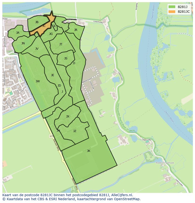 Afbeelding van het postcodegebied 8281 JC op de kaart.
