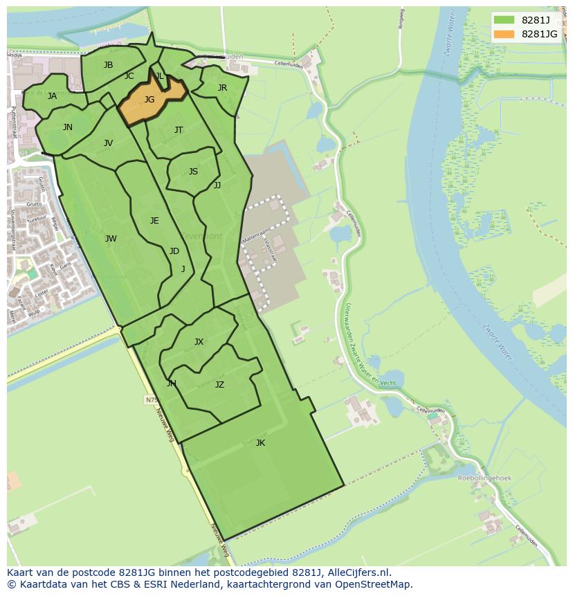 Afbeelding van het postcodegebied 8281 JG op de kaart.