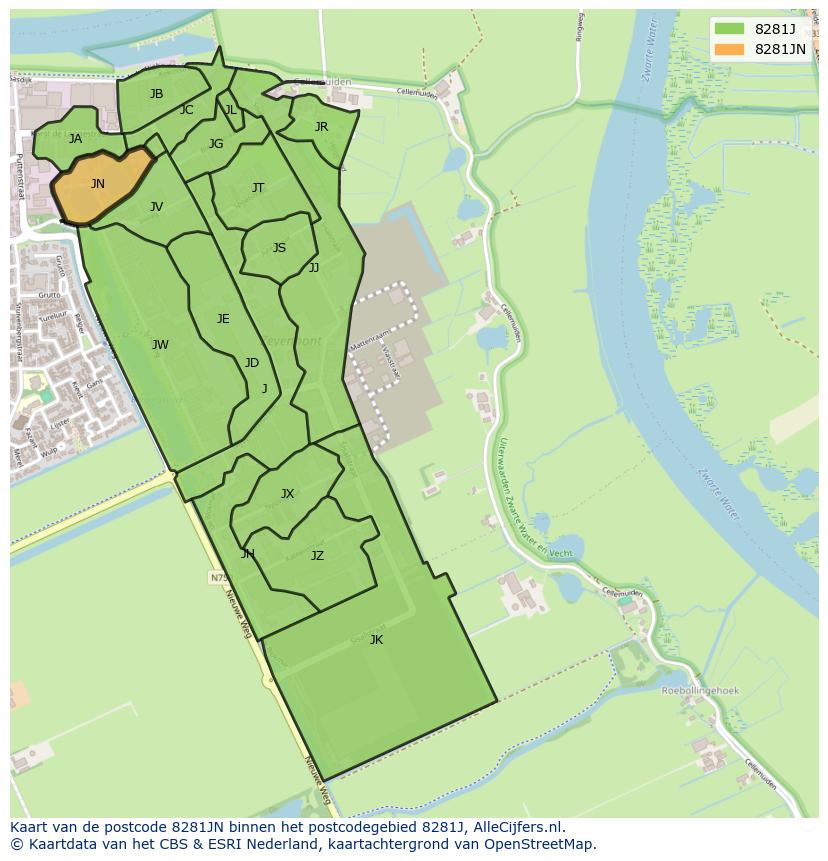 Afbeelding van het postcodegebied 8281 JN op de kaart.