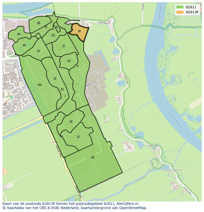 Afbeelding van het postcodegebied 8281 JR op de kaart.