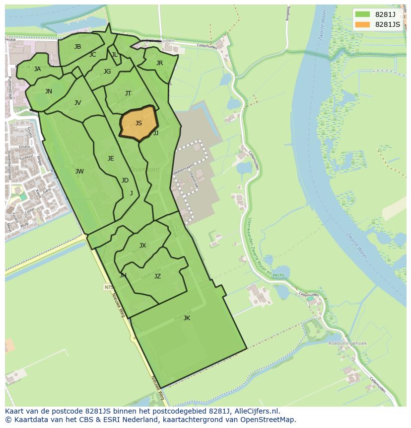 Afbeelding van het postcodegebied 8281 JS op de kaart.