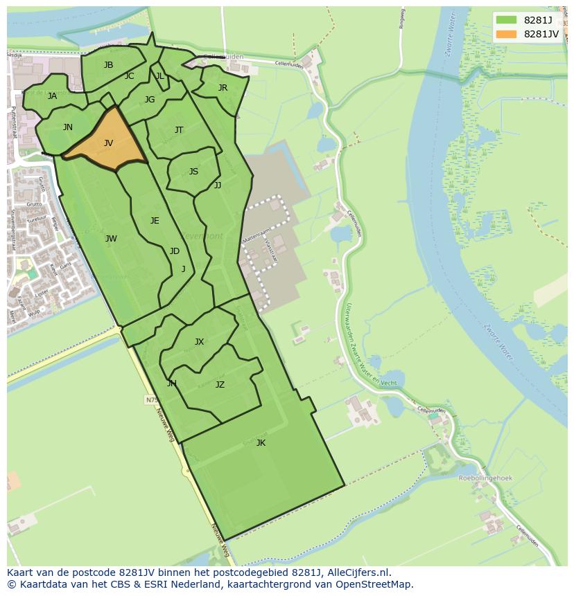 Afbeelding van het postcodegebied 8281 JV op de kaart.
