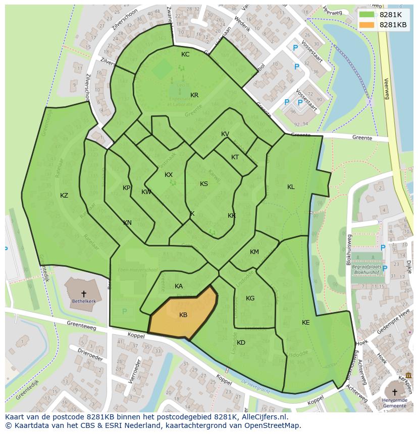 Afbeelding van het postcodegebied 8281 KB op de kaart.