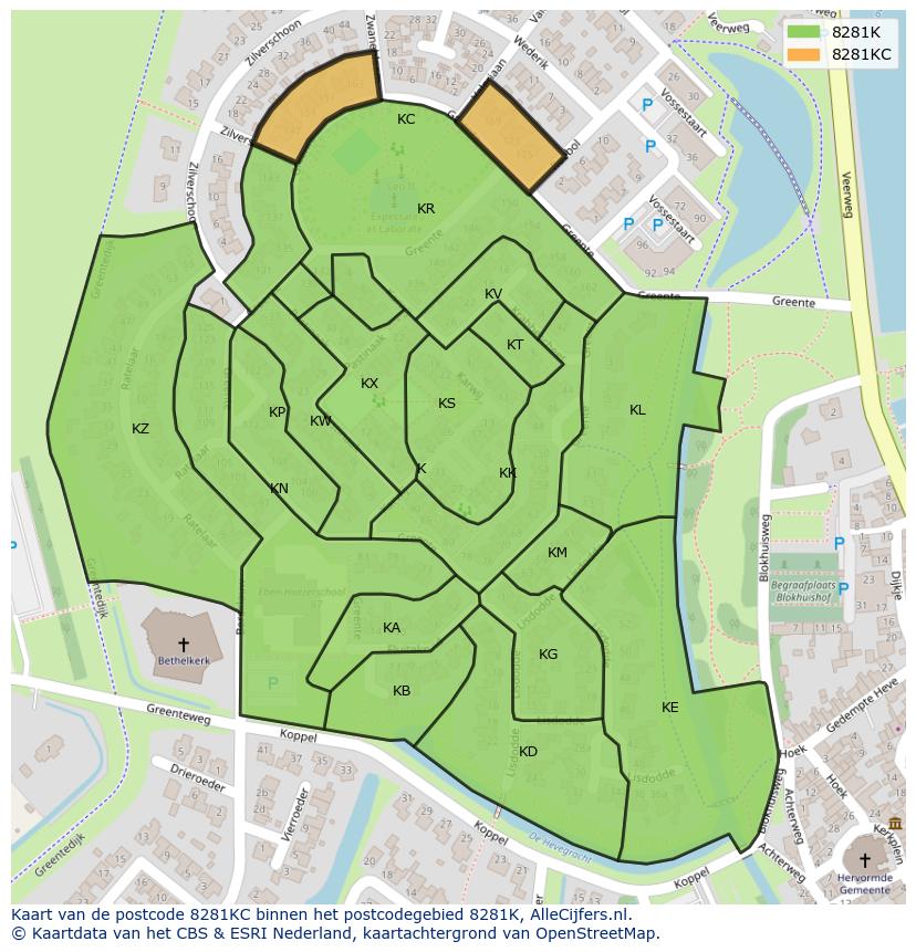 Afbeelding van het postcodegebied 8281 KC op de kaart.