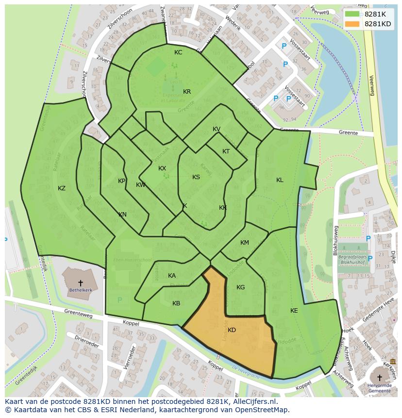 Afbeelding van het postcodegebied 8281 KD op de kaart.