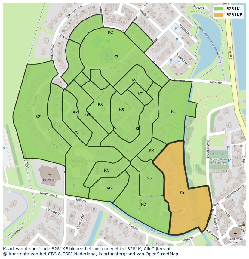 Afbeelding van het postcodegebied 8281 KE op de kaart.
