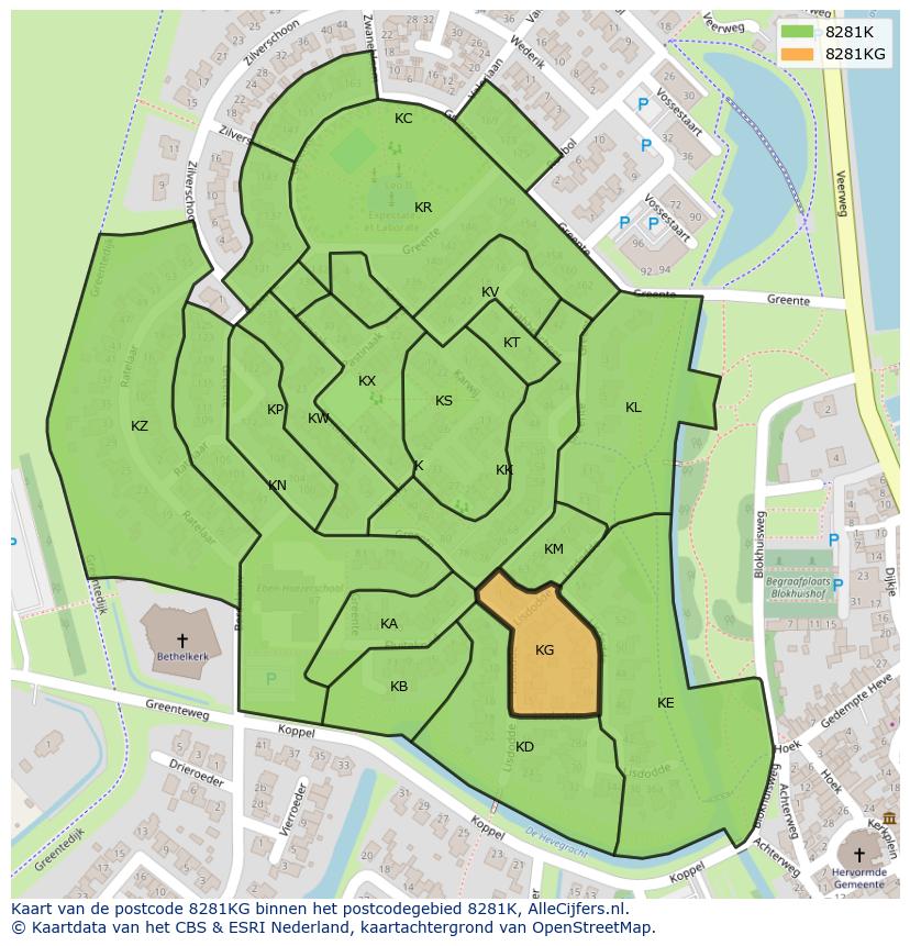 Afbeelding van het postcodegebied 8281 KG op de kaart.