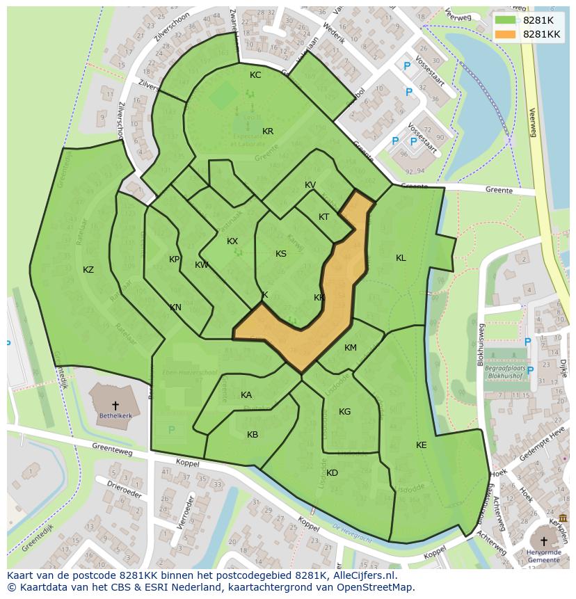 Afbeelding van het postcodegebied 8281 KK op de kaart.