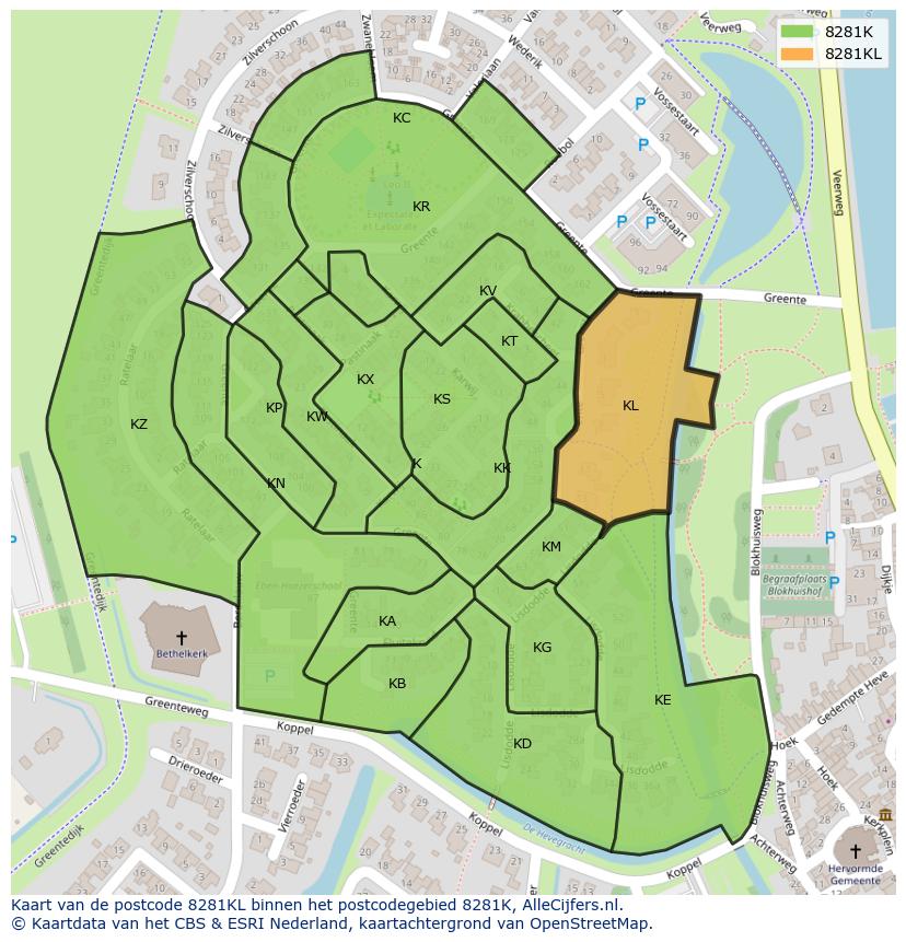 Afbeelding van het postcodegebied 8281 KL op de kaart.