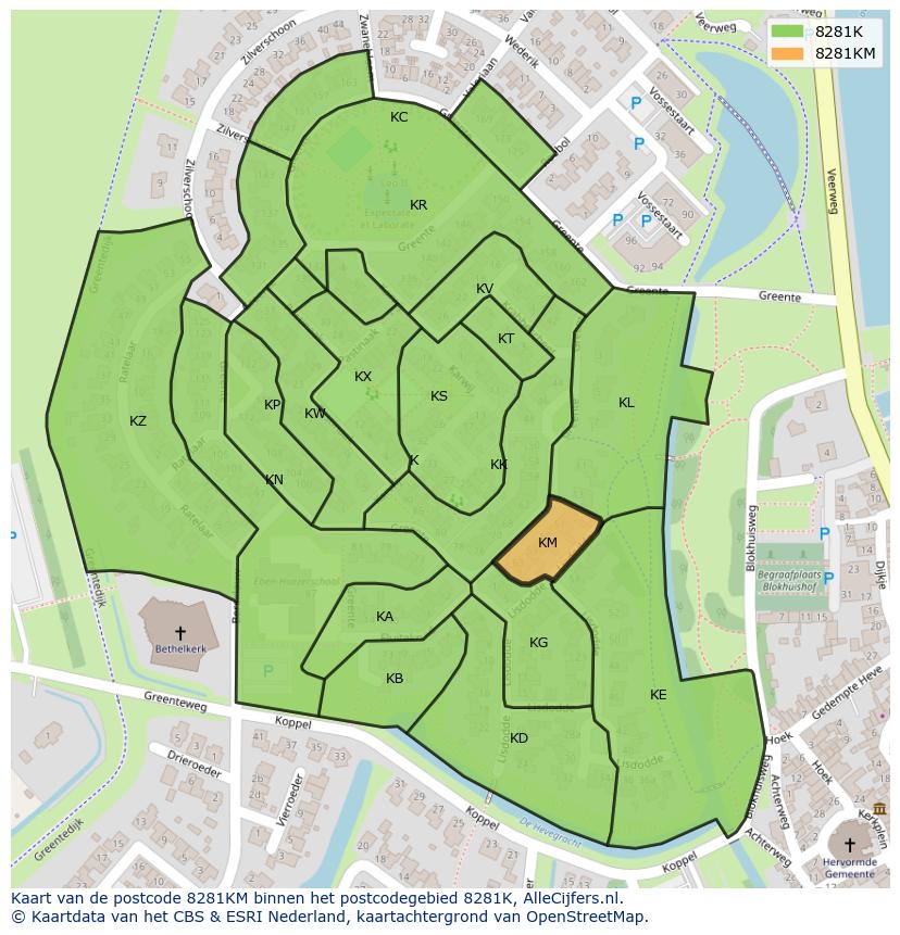Afbeelding van het postcodegebied 8281 KM op de kaart.