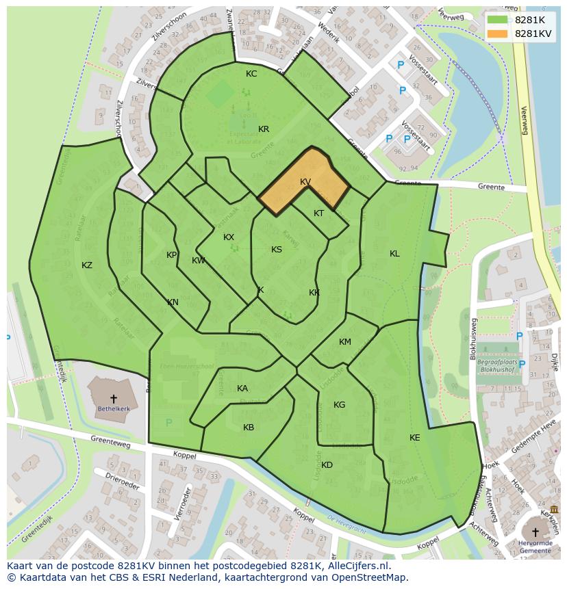 Afbeelding van het postcodegebied 8281 KV op de kaart.