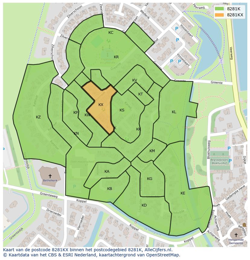 Afbeelding van het postcodegebied 8281 KX op de kaart.