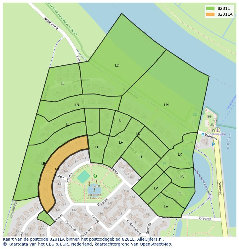 Afbeelding van het postcodegebied 8281 LA op de kaart.