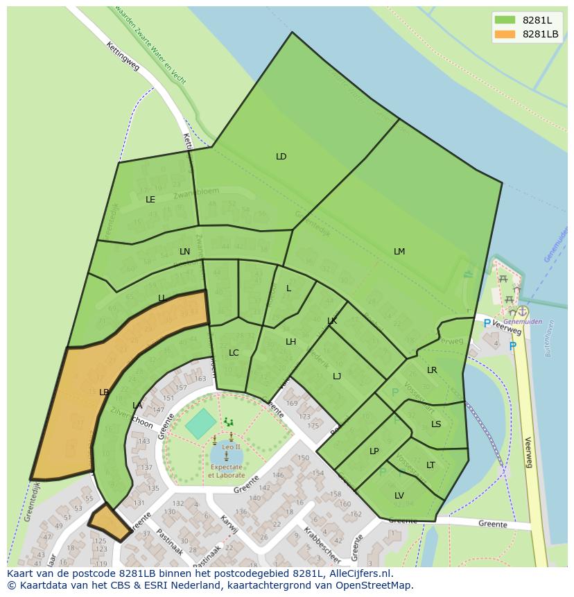 Afbeelding van het postcodegebied 8281 LB op de kaart.