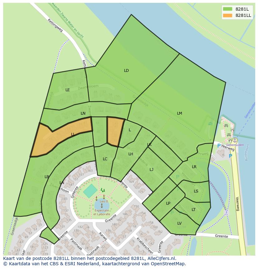 Afbeelding van het postcodegebied 8281 LL op de kaart.
