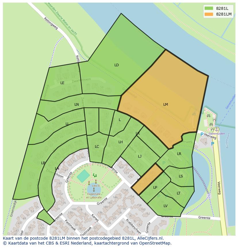 Afbeelding van het postcodegebied 8281 LM op de kaart.