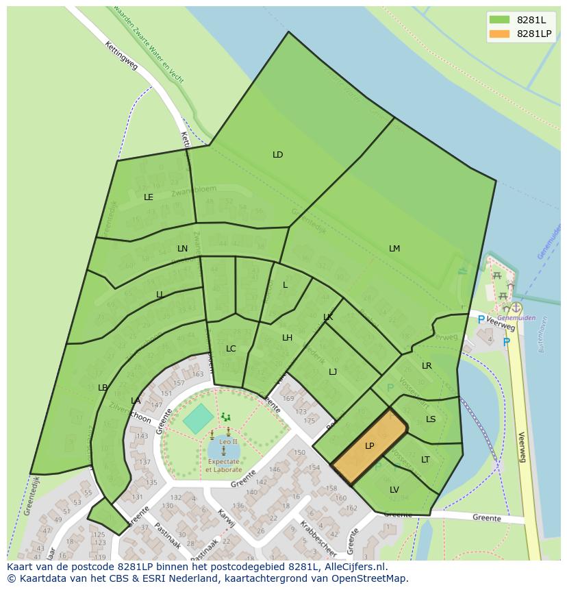 Afbeelding van het postcodegebied 8281 LP op de kaart.