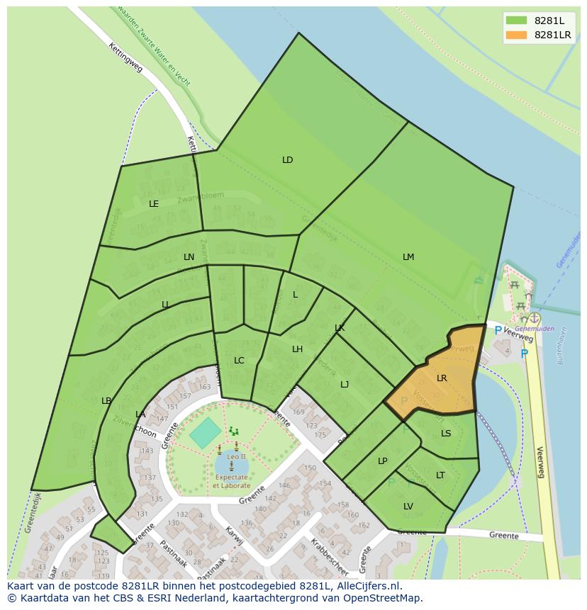 Afbeelding van het postcodegebied 8281 LR op de kaart.