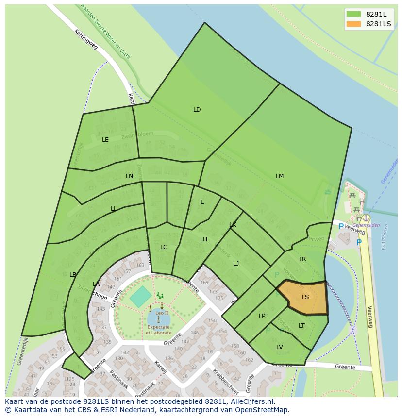 Afbeelding van het postcodegebied 8281 LS op de kaart.