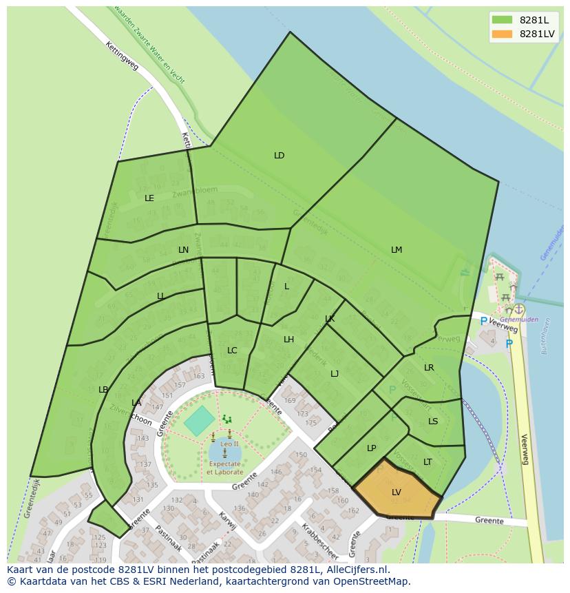 Afbeelding van het postcodegebied 8281 LV op de kaart.