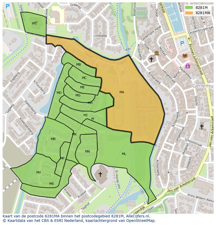 Afbeelding van het postcodegebied 8281 MA op de kaart.