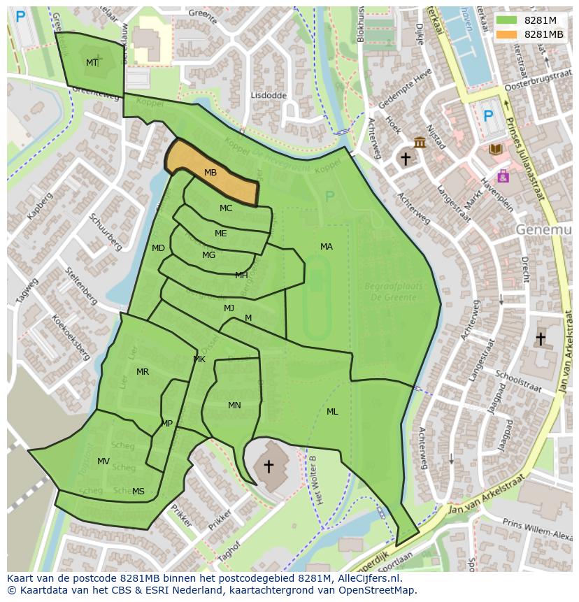 Afbeelding van het postcodegebied 8281 MB op de kaart.