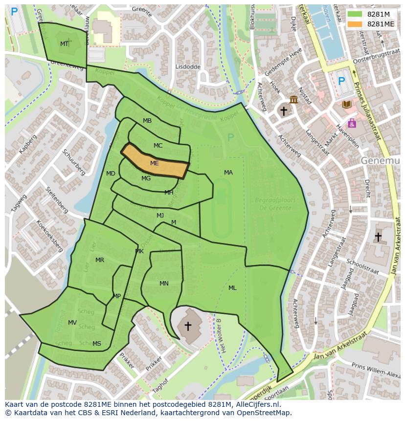 Afbeelding van het postcodegebied 8281 ME op de kaart.