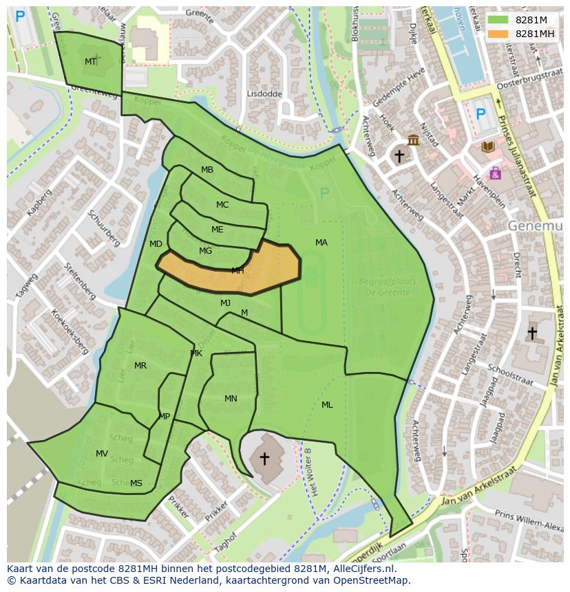 Afbeelding van het postcodegebied 8281 MH op de kaart.