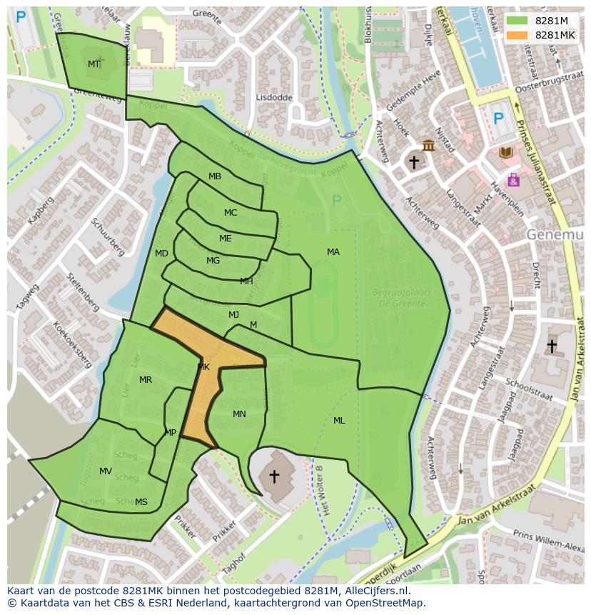 Afbeelding van het postcodegebied 8281 MK op de kaart.