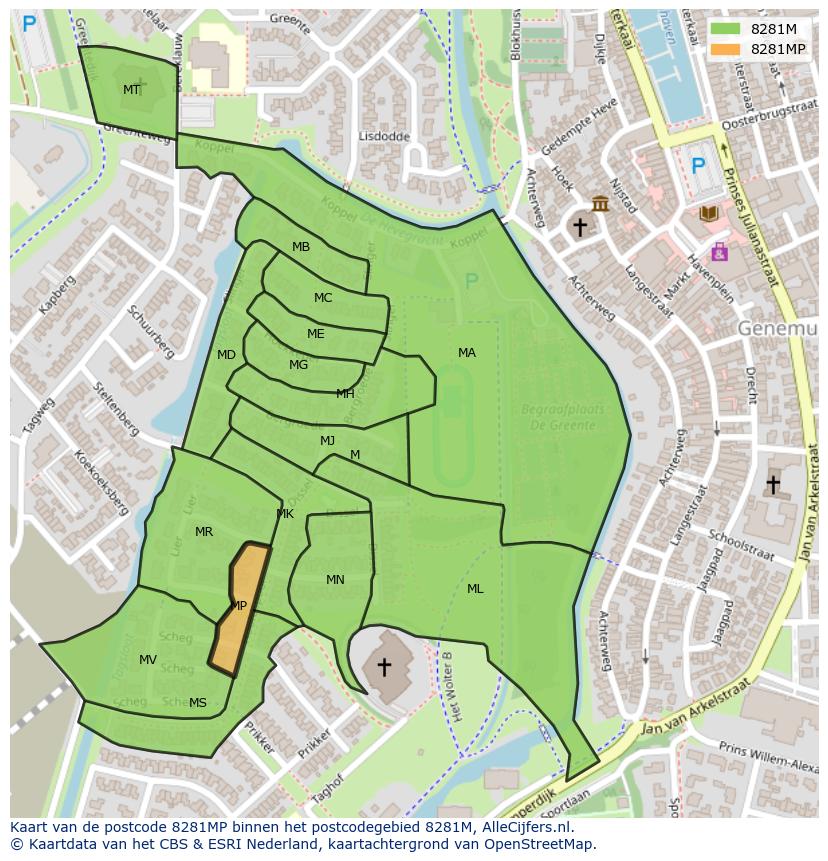 Afbeelding van het postcodegebied 8281 MP op de kaart.